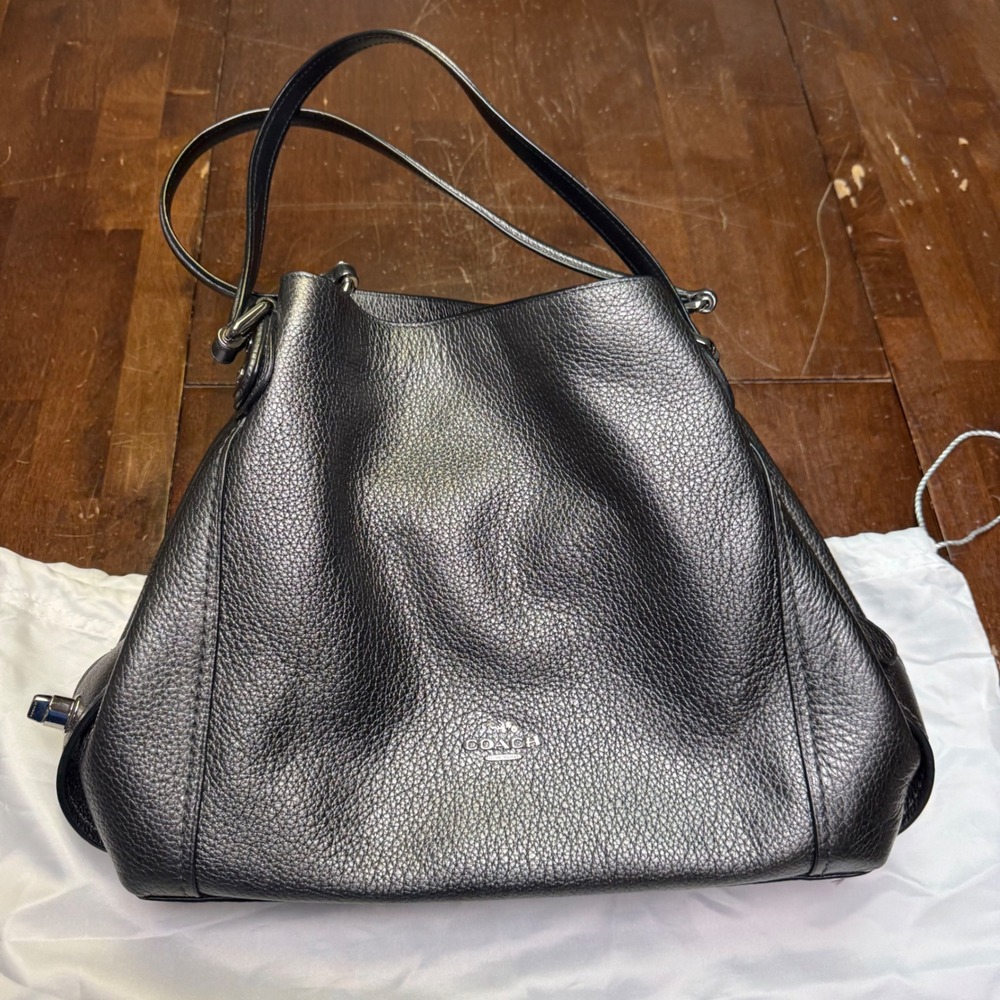 Coach Edie 31 Shoulder Bag Gunmetal Gray Metallic Pebbled Leather 87399 Hobo EUC